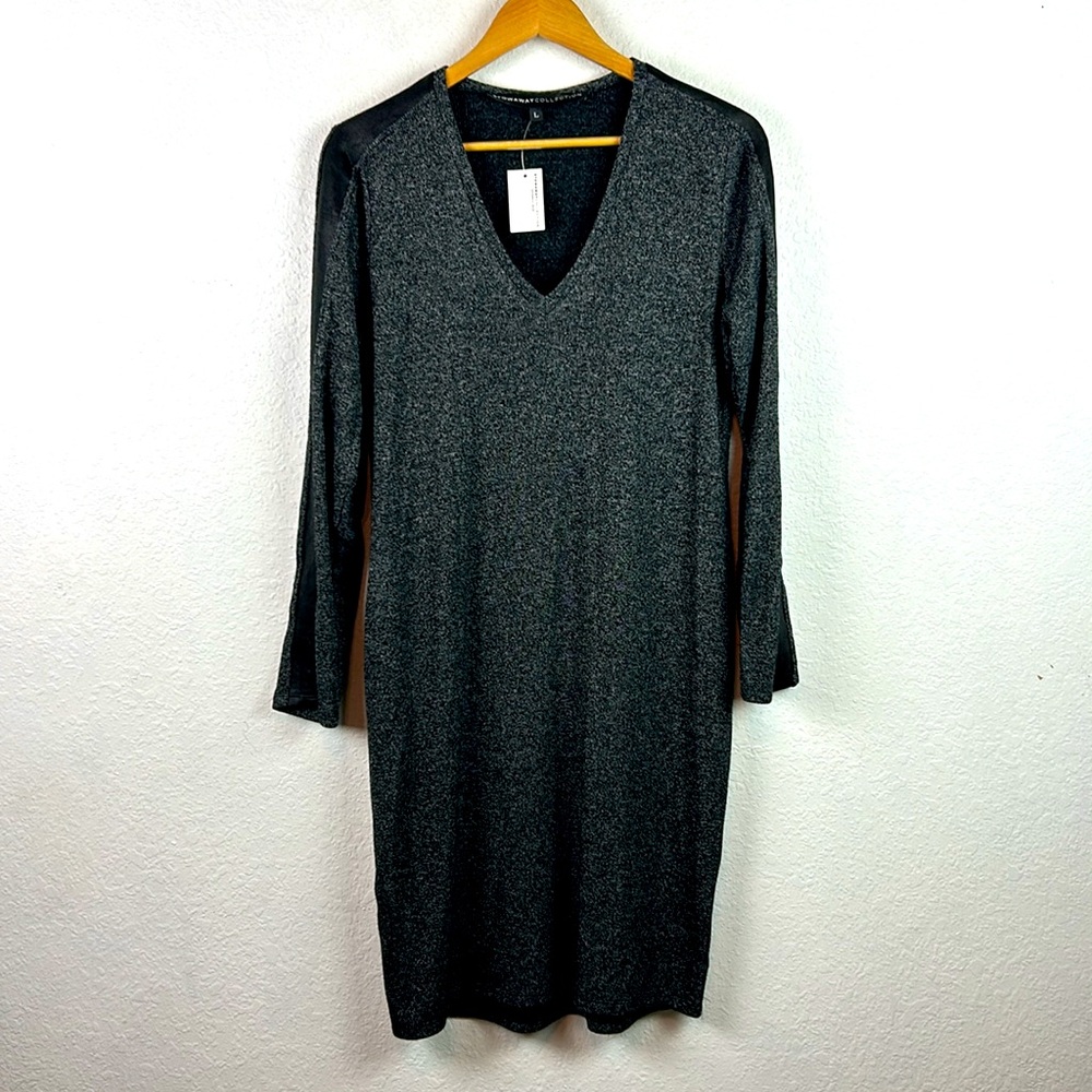 NWT New Stowaway Collection long sleeve Faux Suede Trim midi dress Maternity L - Picture 5 of 12